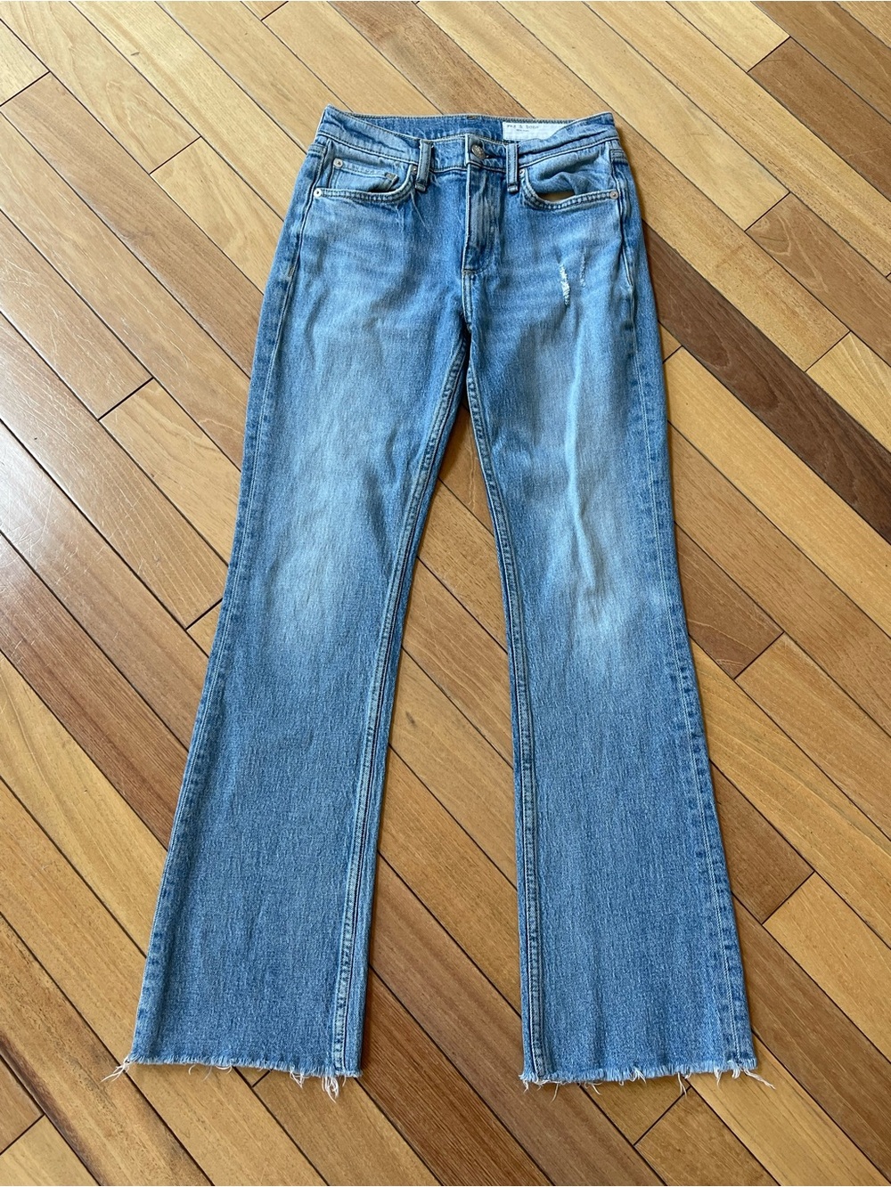 Rag & Bone Peyton Mid-Rise Bootcut Jeans Size 25 Light Wash Raw Hem Distressed